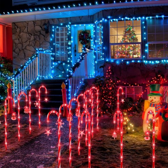 Christmas Decor Candy Cane Solar Lights Outdoor 12 Pack, 28" Lights, Red - Picture 3 of 6